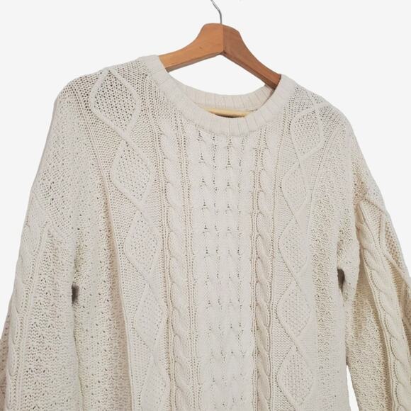 BDG | Elbow Patch Cable Knit Fisherman Soft Cream Sweater - Picture 3 of 9